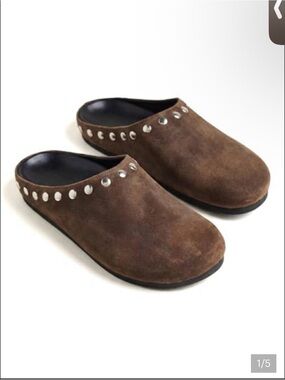 Anthropologie Brown Suede Studded Slip-On Mules
